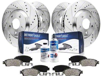 Drilled and Slotted 5-Lug Brake Rotor, Pad, Brake Fluid and Cleaner Kit; Front and Rear (07-21 Tundra)