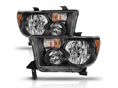 Euro Style Crystal Headlights; Black Housing; Clear Lens (07-13 Tundra w/o Level Adjuster)