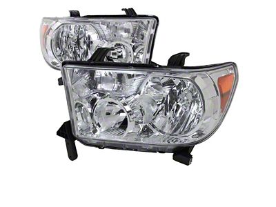 Euro Crystal Headlights; Chrome Housing; Clear Lens (07-13 Tundra w/o Level Adjuster)