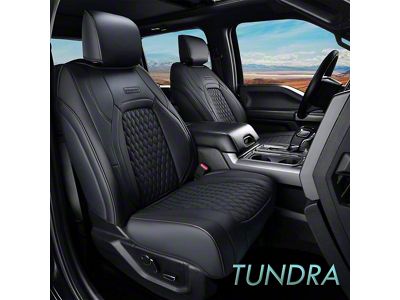Faux Leather Custom Front and Rear Seat Covers; Black (14-21 Tundra CrewMax)