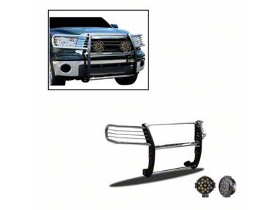 Grille Guard with 7-Inch Black Round LED Lights; Stainless Steel (07-21 Tundra, Excluding Limited & Platinum)