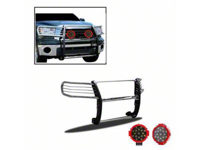 Grille Guard with 7-Inch Red Round LED Lights; Stainless Steel (07-21 Tundra, Excluding Limited & Platinum)