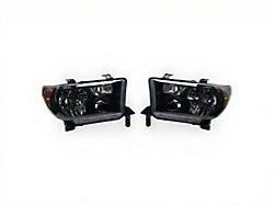 Headlights with Amber Corners; Black Housing; Clear Lens (07-13 Tundra w/o Level Adjuster)