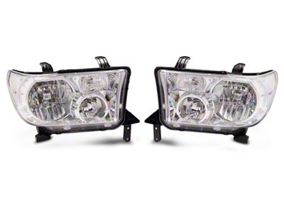 Headlights with Clear Corners; Chrome Housing; Clear Lens (07-13 Tundra w/o Level Adjuster)