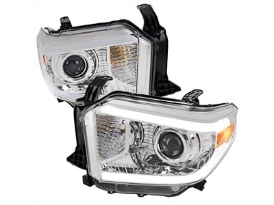 LED Bar Projector Style Headlights; Chrome Housing; Clear Lens (14-21 Tundra w/ Factory Halogen Headlights)