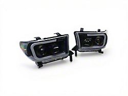LED DRL Projector Headlights; Black Housing; Clear Lens (07-13 Tundra w/o Level Adjuster)