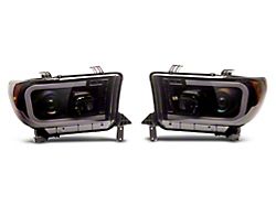 LED DRL Projector Headlights with Amber Corners; Black Housing; Smoked Lens (07-13 Tundra w/o Level Adjuster)
