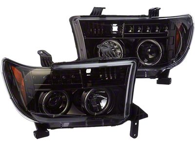 LED Halo DRL Projector Headlights; Black Housing; Smoked Lens (07-13 Tundra)