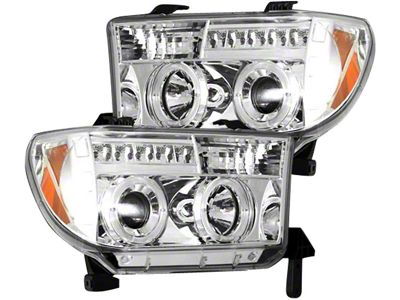 LED Halo DRL Projector Headlights; Chrome Housing; Clear Lens (07-13 Tundra)