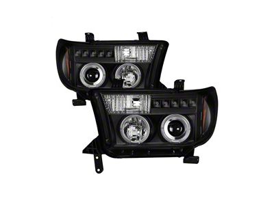 LED Halo Projector Headlights; Black Housing; Clear Lens (07-13 Tundra)