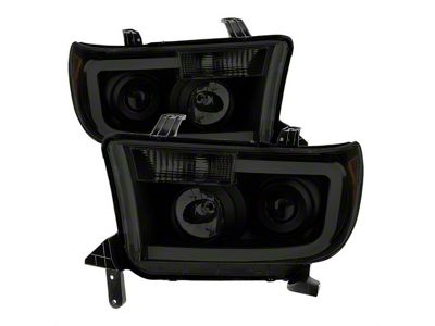 LED Light Bar Projector Headlights; Black Housing; Smoked Lens (07-13 Tundra)