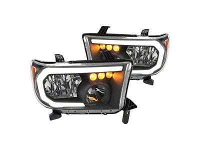 LED Tube Factory Style Headlights; Black Housing; Clear Lens (07-13 Tundra w/o Level Adjusters)