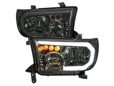 LED Tube Factory Style Headlights; Chrome Housing; Smoked Lens (07-13 Tundra w/o Level Adjusters)