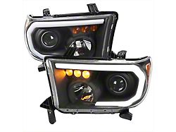 LED Tube Projector Headlights; Black Housing; Clear Lens (07-13 Tundra w/o Level Adjusters)
