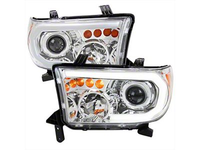 LED Tube Projector Headlights; Chrome Housing; Clear Lens (07-13 Tundra w/o Level Adjusters)