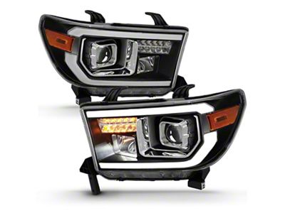 Light Bar Projector Headlights; Black Housing; Clear Lens (07-13 Tundra w/o Level Adjuster)