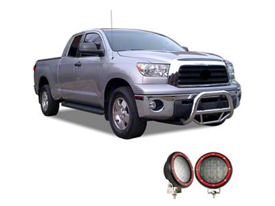Max Bull Bar with 5.30-Inch Red Round Flood LED Lights; Stainless Steel (07-21 Tundra)