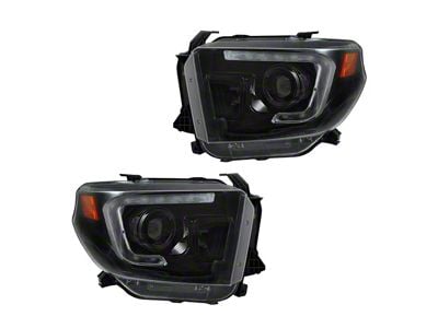 OLED Halo DRL Projector Headlights; Black Housing; Smoked Lens (14-21 Tundra w/ Factory Halogen Headlights)