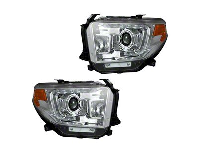 OLED Halo DRL Projector Headlights; Chrome Housing; Clear Lens (14-21 Tundra w/ Factory Halogen Headlights)