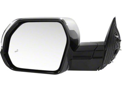 Powered Heated Mirror with Blind Spot and Turn Signal; Driver Side; Black/Chrome (22-25 Tundra)