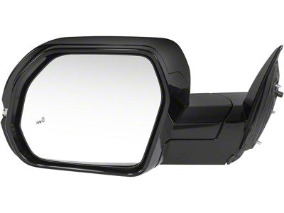 Powered Heated Mirror with Blind Spot and Turn Signal; Driver Side; Black (22-25 Tundra)