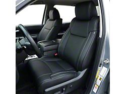 Premium Artificial Leather Front and Rear Seat Covers; All Black with White Stitching (14-21 Tundra Double Cab, CrewMax)