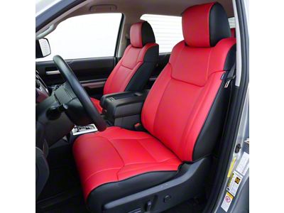 Premium Artificial Leather Front and Rear Seat Covers; Black with All Red Front Face (14-21 Tundra Double Cab, CrewMax)