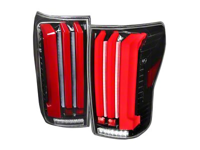 Red LED Bar Tail Lights with Sequential Turn Signal; Gloss Black Housing; Clear Lens (07-13 Tundra)