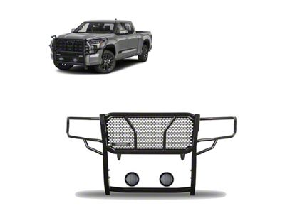 Rugged Heavy Duty Grille Guard with 5.30-Inch Black Round Flood LED Lights; Black (22-25 Tundra)