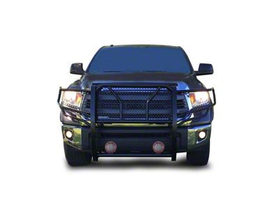 Rugged Heavy Duty Grille Guard with 5.30-Inch Red Round Flood LED Lights; Black (07-21 Tundra, Excluding Platinum)