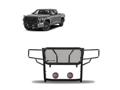 Rugged Heavy Duty Grille Guard with 5.30-Inch Red Round Flood LED Lights; Black (22-25 Tundra)