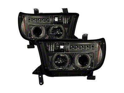 LED Halo Projector Headlights; Chrome Housing; Smoked Lens (07-13 Tundra)