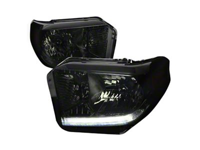 Euro Headlights with LED DRL; Chrome Housing; Smoked Lens (14-16 Tundra)