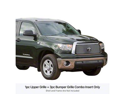 Stainless Steel Billet Upper and Lower Grille Overlay with Emblem Hole; Polished (10-13 Tundra)