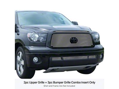 Stainless Steel Billet Upper and Lower Grille Overlay with Emblem Hole; Polished (10-13 Tundra)