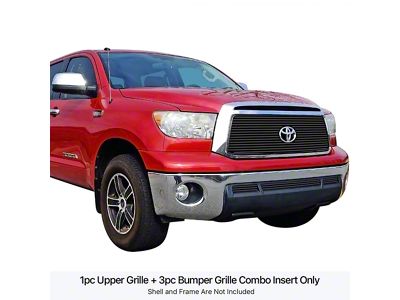 Stainless Steel Billet Upper and Lower Overlay Grilles with Logo Cutout; Black (10-13 Tundra)