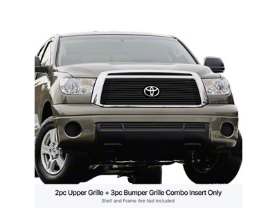 Stainless Steel Billet Upper and Lower Overlay Grilles with Logo Cutout; Black (10-13 Tundra)