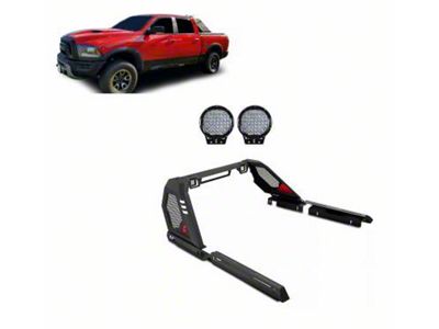 Vigor Roll Bar with 9-Inch Black Round LED Lights; Black (07-25 Tundra)
