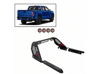 Vigor Roll Bar with 5.30-Inch Red Round Flood LED Lights; Black (07-25 Tundra)