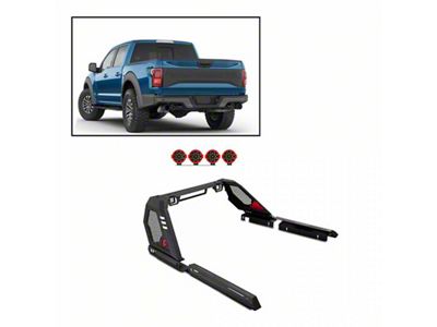 Vigor Roll Bar with 7-Inch Red Round LED Lights; Black (07-25 Tundra)
