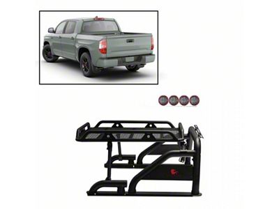 Warrior Roll Bar with 5.30-Inch Red Round Flood LED Lights; Black (07-25 Tundra)