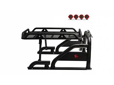Warrior Roll Bar with 7-Inch Red Round LED Lights; Black (07-25 Tundra)