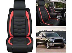 Waterproof Leather Front Seat Covers; Black and Red (07-25 Tundra)