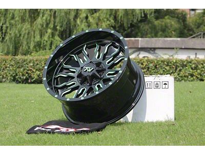 TW Offroad T8 Flame Gloss Black with Green 6-Lug Wheel; 20x10; -12mm Offset (16-23 Tacoma)