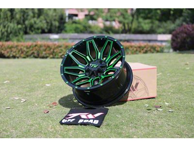 TW Offroad T3 Lotus Gloss Black with Green 6-Lug Wheel; 20x10; -12mm Offset (25-26 4Runner)