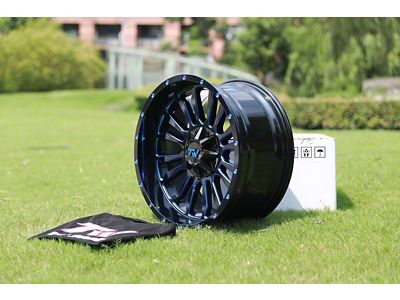 TW Offroad T6 Speed Gloss Black with Blue 6-Lug Wheel; 20x10; -12mm Offset (25-26 4Runner)
