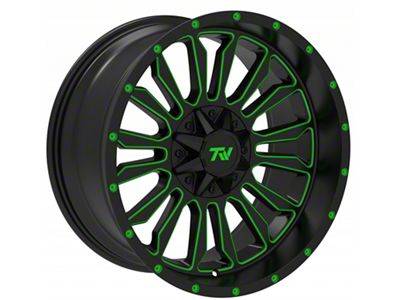 TW Offroad T6 Speed Gloss Black with Green 6-Lug Wheel; 20x10; -12mm Offset (25-26 4Runner)