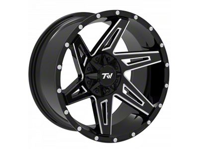 TW Offroad T4 Spin Gloss Black with Milled Spokes 5-Lug Wheel; 20x9; 0mm Offset (76-86 Jeep CJ7)