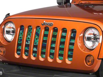 Under The Sun Inserts Grille Insert; Blue Green Camo Stars and Stripes (07-18 Jeep Wrangler JK)