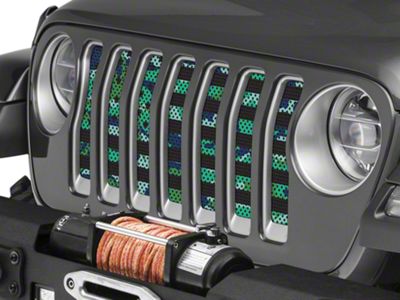 Under The Sun Inserts Grille Insert; Blue Green Camo Stars and Stripes (18-23 Jeep Wrangler JL w/o TrailCam; 24-25 Jeep Wrangler JL Sport)